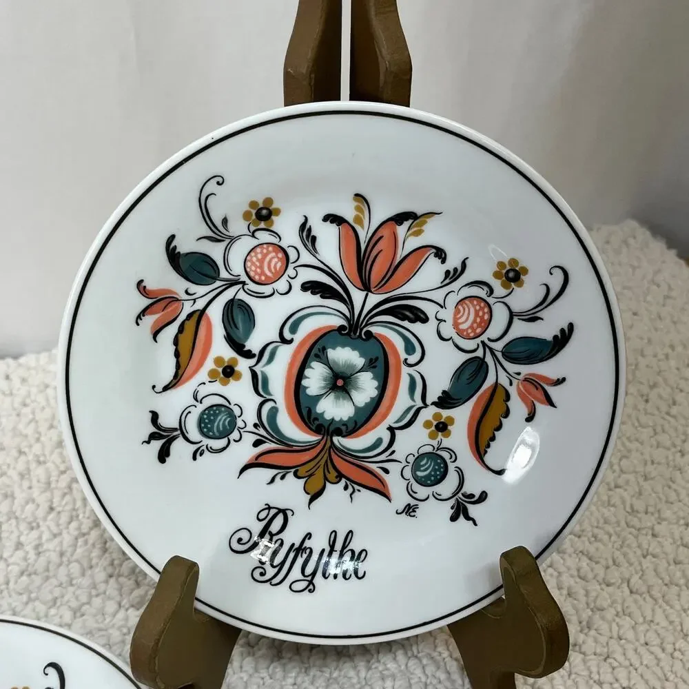 VTG Porsgrund Collector Plates Scandinavian Rosemaling Folk Art Lot of 4 6.75